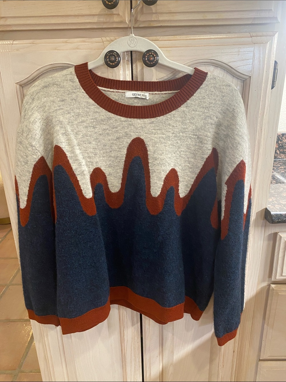 Cozy Colorblock Crewneck Sweater in Navy, Rust & Light Gray